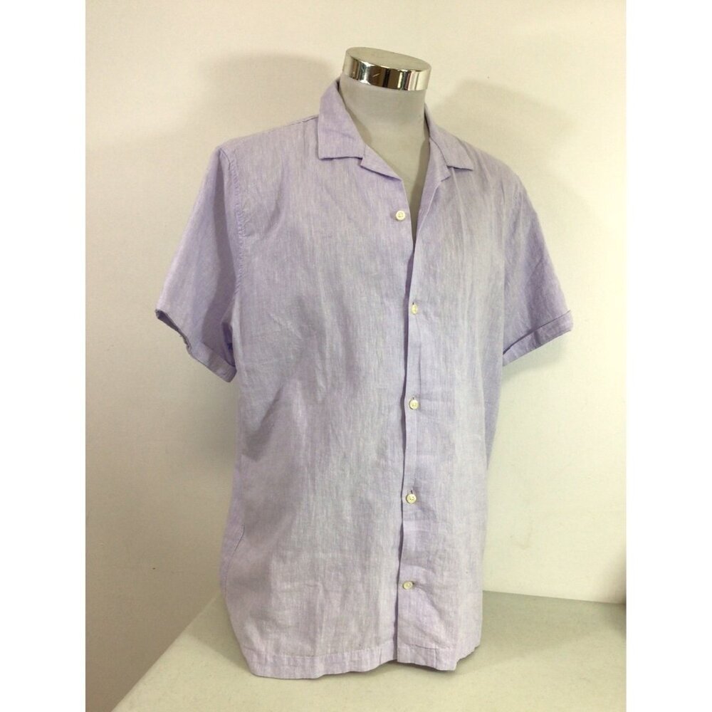 Gap Purple Linen Short Sleeve Button Up Shirt Resort Preppy Mens Large
